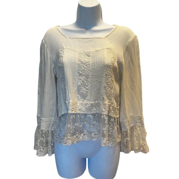 VTG April Cornell Boho Prairie Fairy Lace Bell Sleeve Blouse M Peasant Victorian - Picture 3 of 12